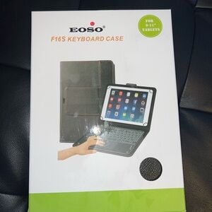 eos Black Tablet Keyboard Case with Brown Stitching